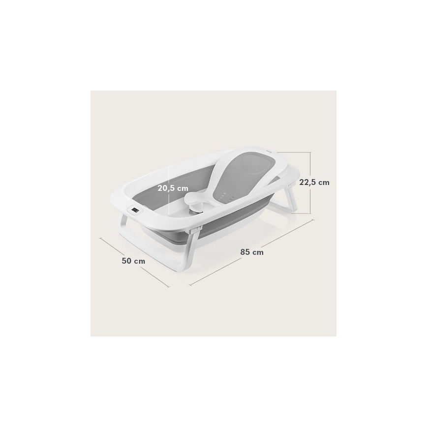 Lionelo - Foldable baby bathtub with thermometer BABY BUBBLE 2x LR44 Grey Dove