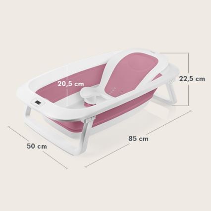Lionelo - Foldable baby bathtub with thermometer BABY BUBBLE 2x LR44 Pink Magnolia