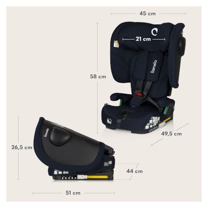 Lionelo - Foldable child car seat NELLY i-Size 76-150 cm Blue Navy