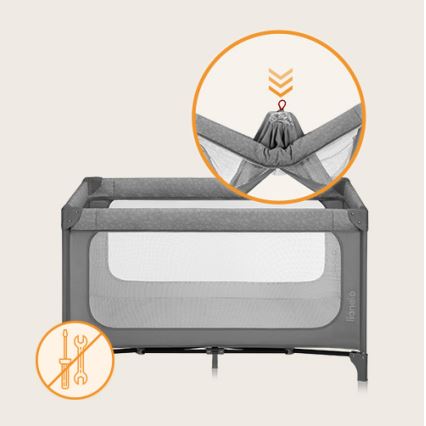 Lionelo - JASMIN EASY FOLD Travel Cot Grey Stone