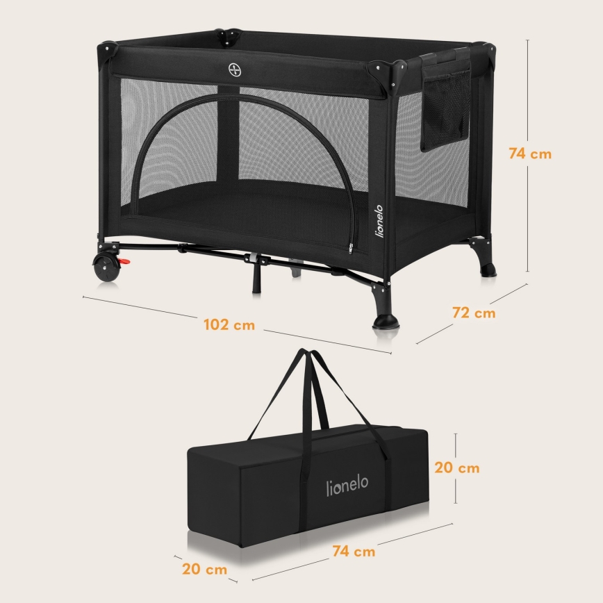 Lionelo - LAURA Travel Cot Black Carbon