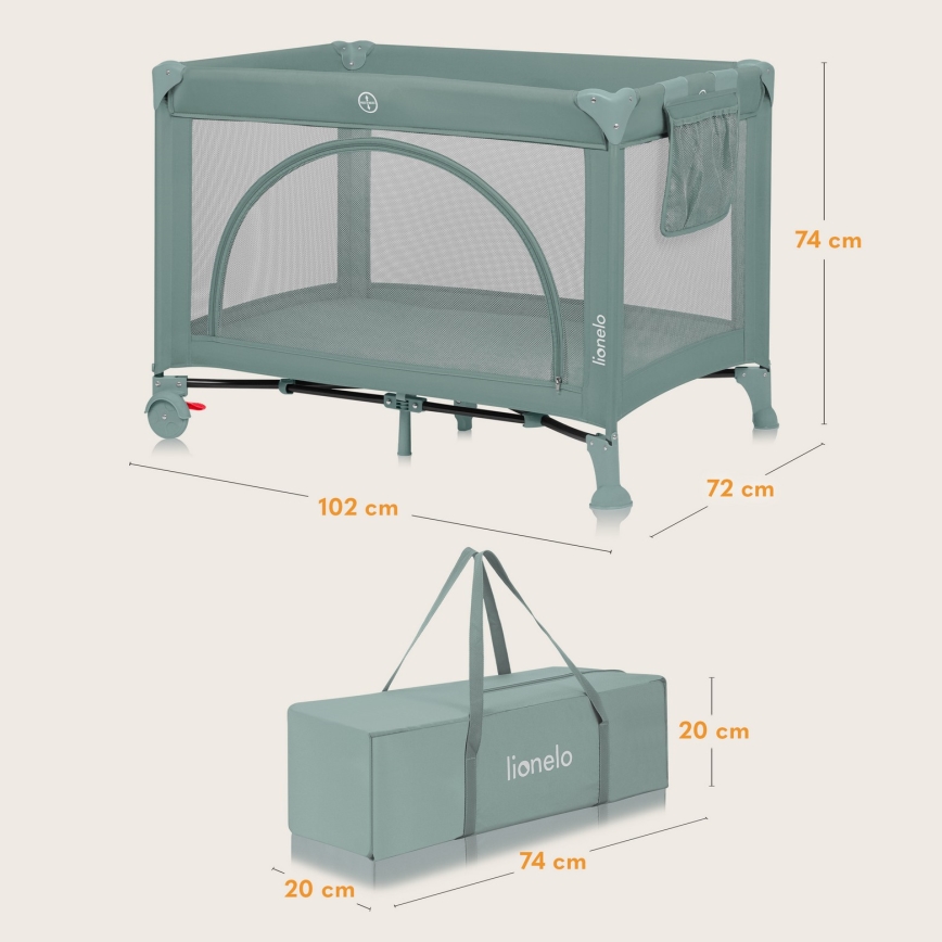 Lionelo - LAURA Travel Cot Green Sage