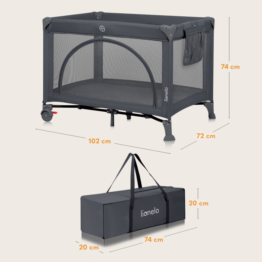Lionelo - LAURA Travel Cot Grey Concrete