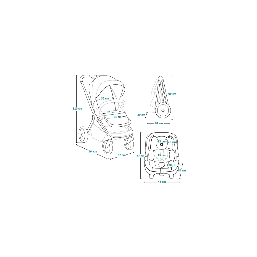 Lionelo - LAYLA 3-in-1 Combination Stroller, Black Onyx