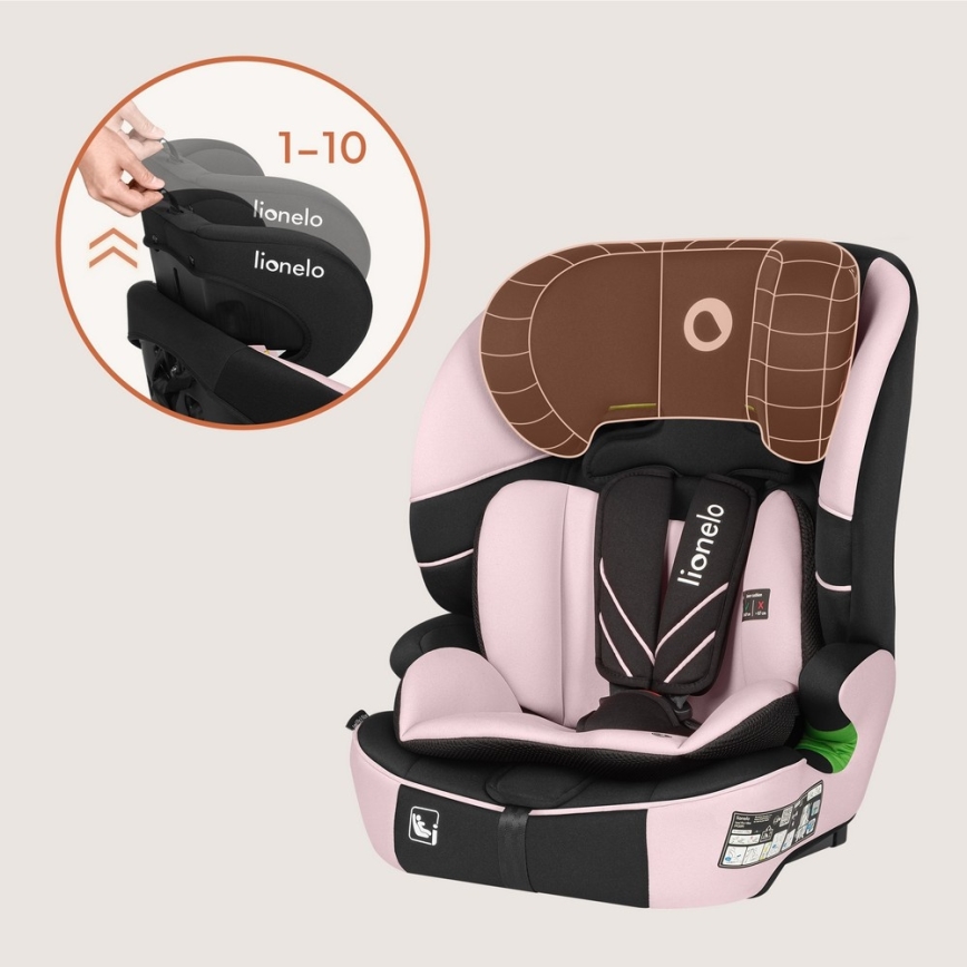 Lionelo - LEVI FIX i-Size Car Seat 76-150 cm Baby Pink