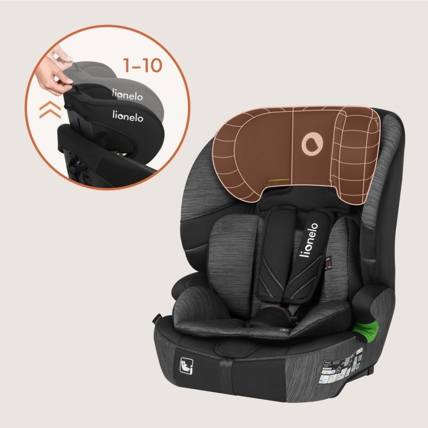 Lionelo - LEVI FIX i-Size Child Car Seat 76-150 cm Grey Stone