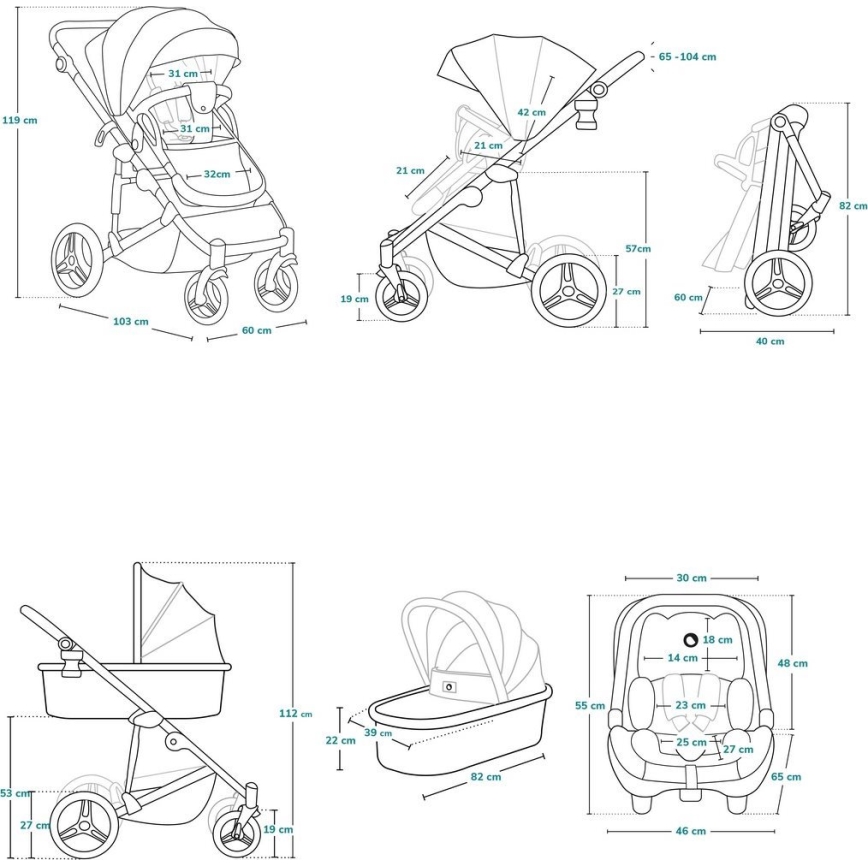 Lionelo - MARI TOUR 3-in-1 Combination Stroller Black Onyx