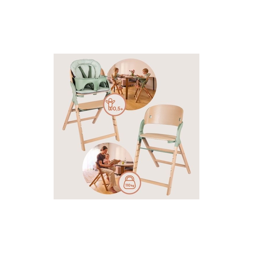 Lionelo - MEGAN 3-in-1 Kids' High Chair, Green Wood