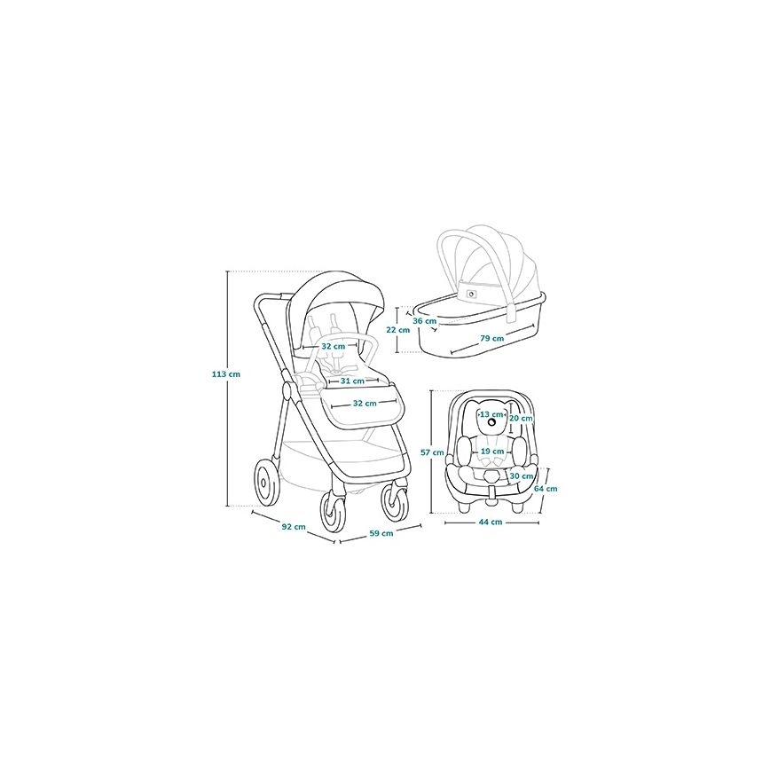 Lionelo - MERIL 3-in-1 Combination Stroller, Beige Sand