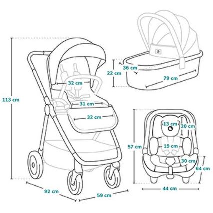 Lionelo - MERIL 3-in-1 Combination Stroller Grey Stone