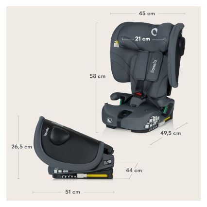 Lionelo - NELLY i-Size Foldable Child Car Seat 76-150 cm Grey Graphite
