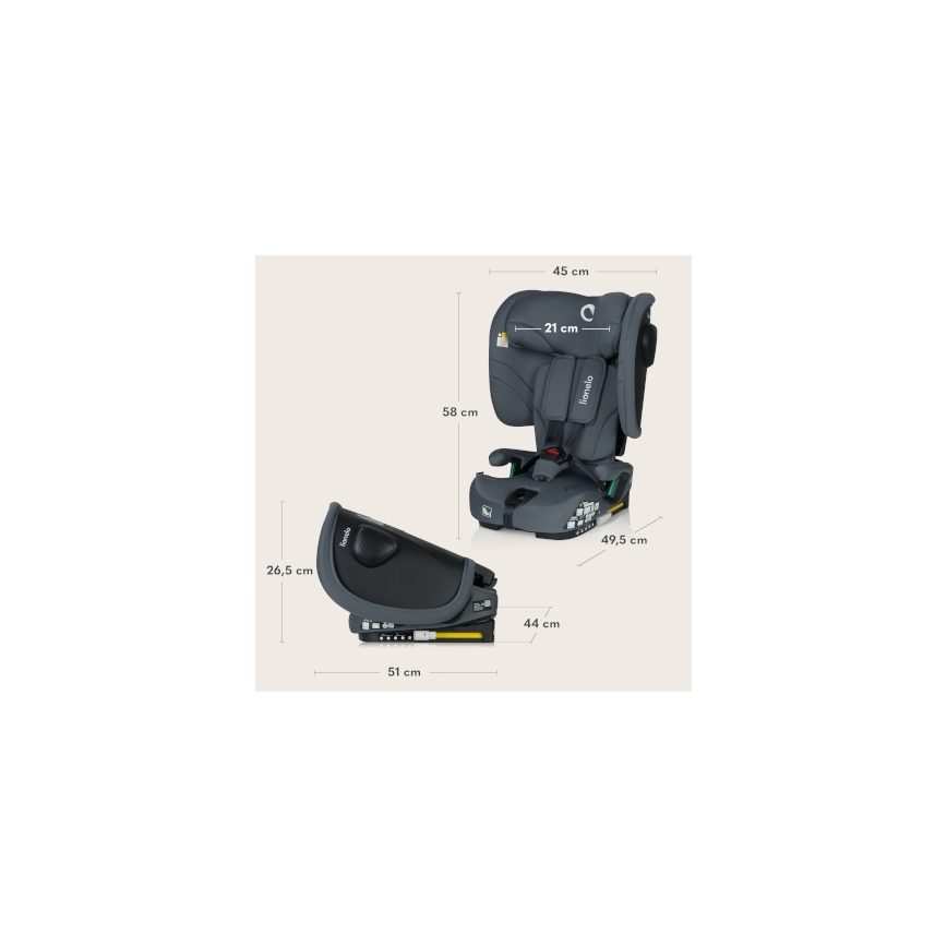 Lionelo - NELLY i-Size Foldable Child Car Seat 76-150 cm Grey Graphite