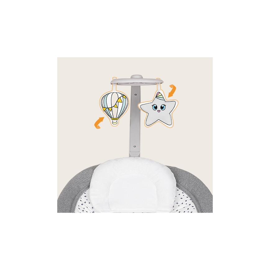 Lionelo - PASCAL Baby Vibrating Bouncer with Melody, 2xAA, Gray