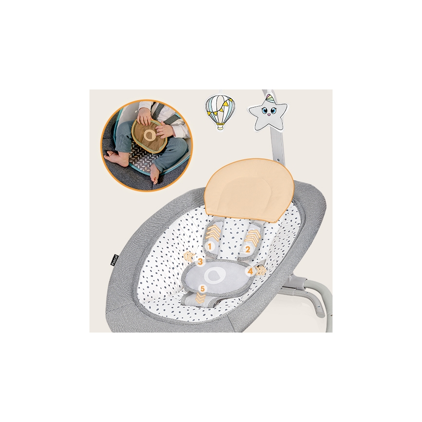 Lionelo - PASCAL Baby Vibrating Bouncer with Melody, 2xAA, Gray