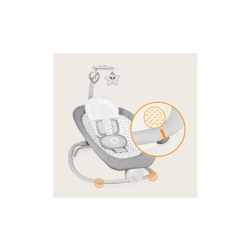 Lionelo - PASCAL Baby Vibrating Bouncer with Melody, 2xAA, Gray