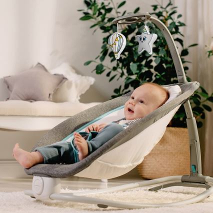 Lionelo - PASCAL Baby Vibrating Rocker with Melody, 2xAA, Grey/Turquoise