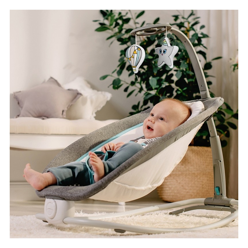 Lionelo - PASCAL Baby Vibrating Rocker with Melody, 2xAA, Grey/Turquoise