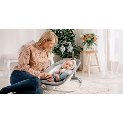 Lionelo - PASCAL Baby Vibrating Rocker with Melody, 2xAA, Grey/Turquoise