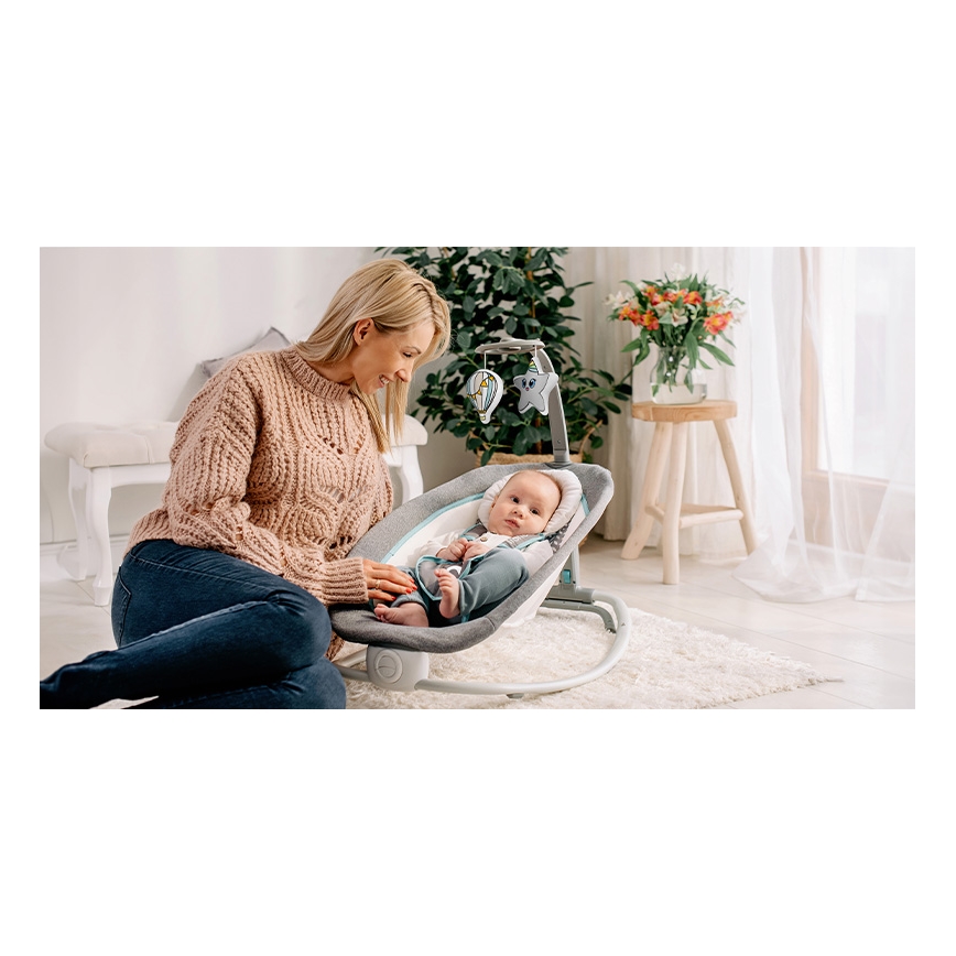 Lionelo - PASCAL Baby Vibrating Rocker with Melody, 2xAA, Grey/Turquoise