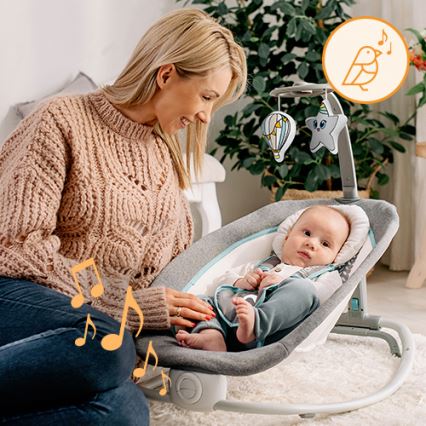 Lionelo - PASCAL Baby Vibrating Rocker with Melody, 2xAA, Grey/Turquoise