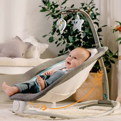 Lionelo - PASCAL Baby Vibrating Rocker with Melody, 2xAA, Grey/Turquoise