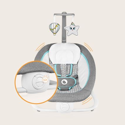 Lionelo - PASCAL Baby Vibrating Rocker with Melody, 2xAA, Grey/Turquoise