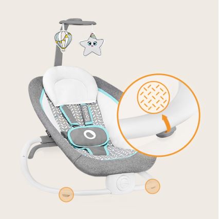Lionelo - PASCAL Baby Vibrating Rocker with Melody, 2xAA, Grey/Turquoise