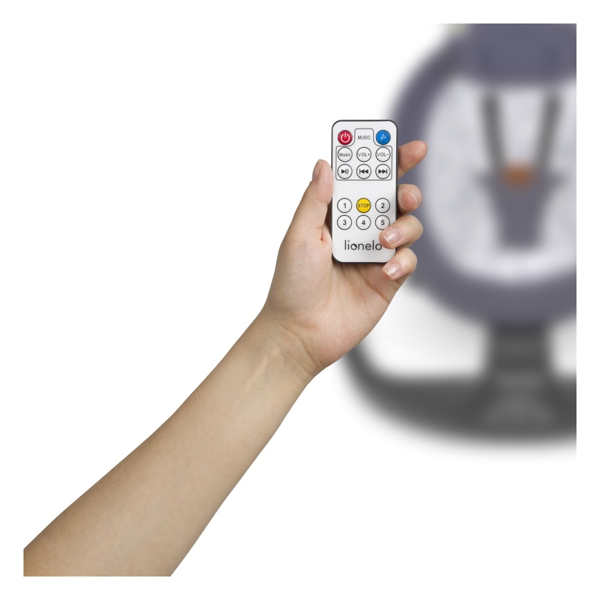 Lionelo - RALF Baby Bouncer with Melody, 4xAA, Grey/White + Remote Control