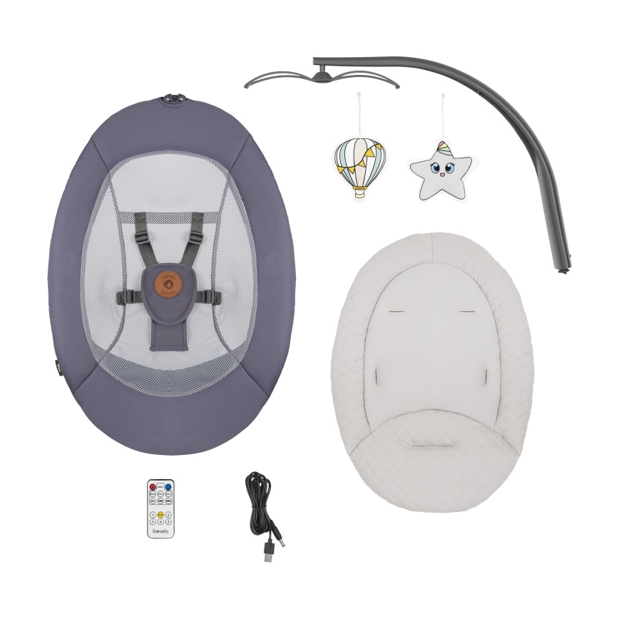 Lionelo - RALF Musical Baby Bouncer with Melody, 4xAA, Grey Graphite + Remote Control