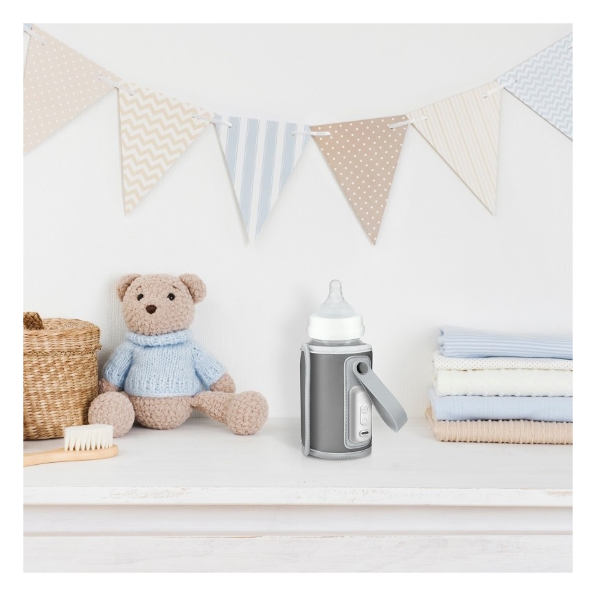 Lionelo - Rechargeable Bottle Warmer THERMUP GO 18W/5V Grey Silver