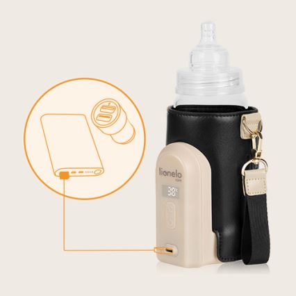 Lionelo - Rechargeable bottle warmer THERMUP GO EVO 18W/5V black/beige