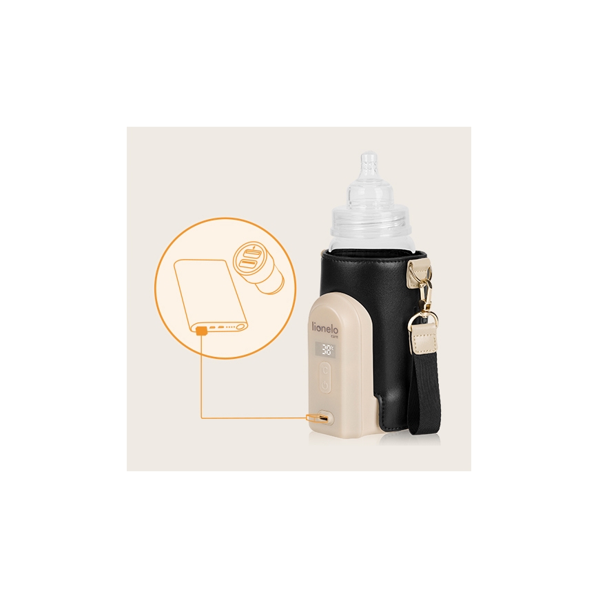 Lionelo - Rechargeable bottle warmer THERMUP GO EVO 18W/5V black/beige