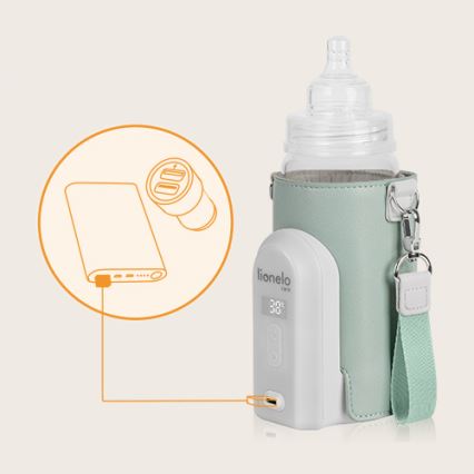 Lionelo - Rechargeable bottle warmer THERMUP GO EVO 18W/5V green/white