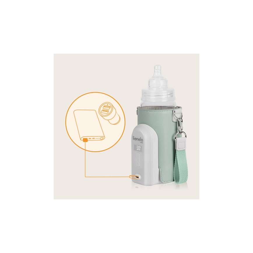 Lionelo - Rechargeable bottle warmer THERMUP GO EVO 18W/5V green/white