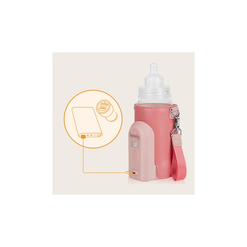 Lionelo - Rechargeable bottle warmer THERMUP GO EVO 18W/5V pink