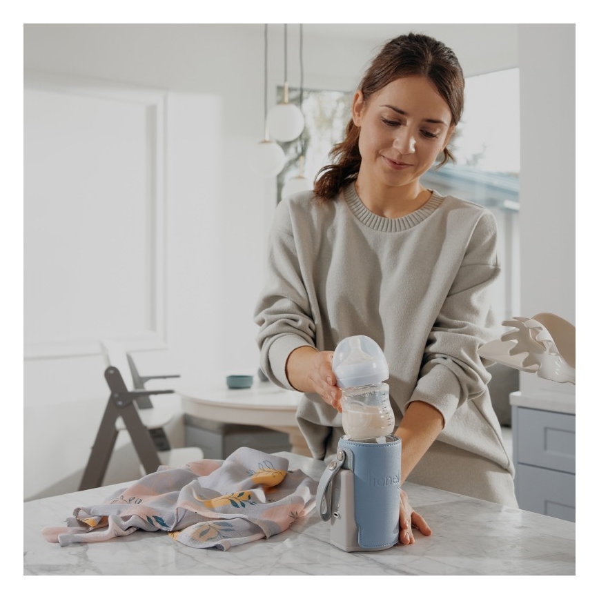 Lionelo - Rechargeable bottle warmer THERMUP GO PLUS 10W/5V blue/grey
