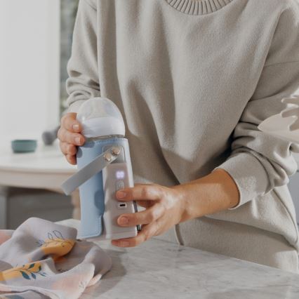 Lionelo - Rechargeable bottle warmer THERMUP GO PLUS 10W/5V blue/grey
