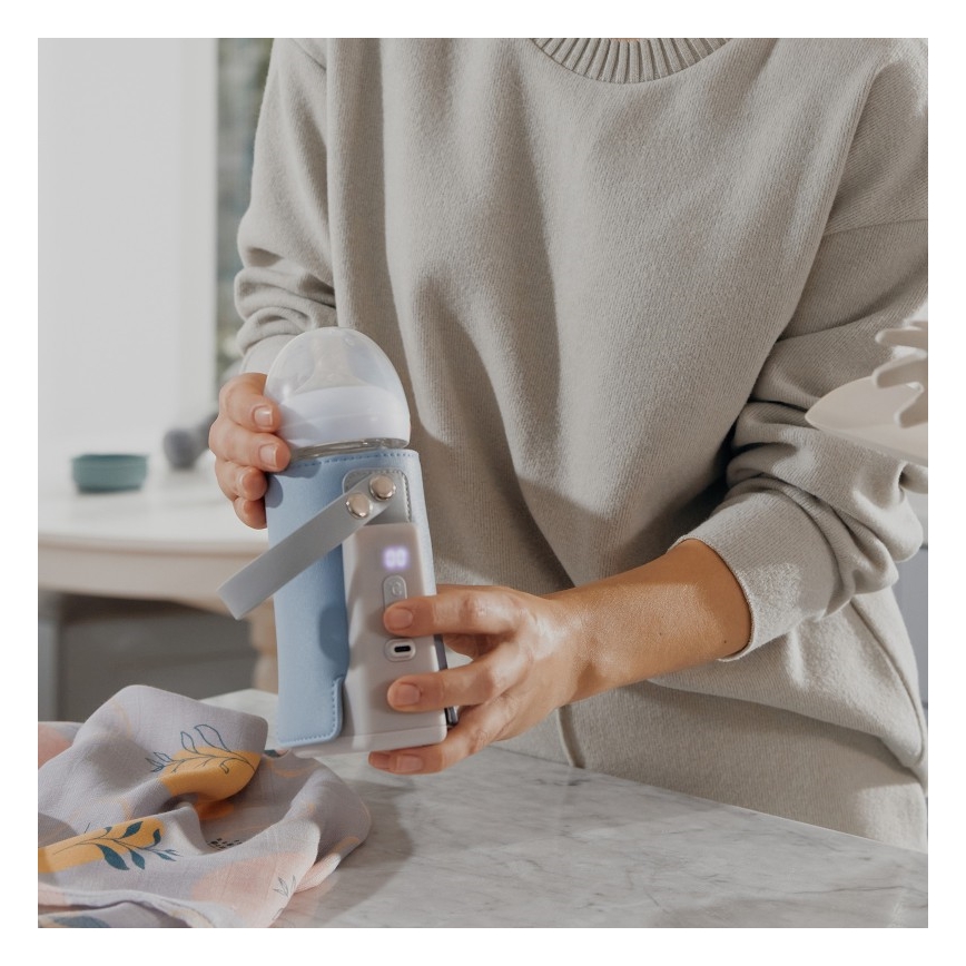 Lionelo - Rechargeable bottle warmer THERMUP GO PLUS 10W/5V blue/grey