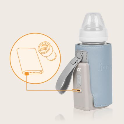 Lionelo - Rechargeable bottle warmer THERMUP GO PLUS 10W/5V blue/grey