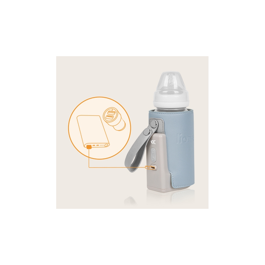 Lionelo - Rechargeable bottle warmer THERMUP GO PLUS 10W/5V blue/grey