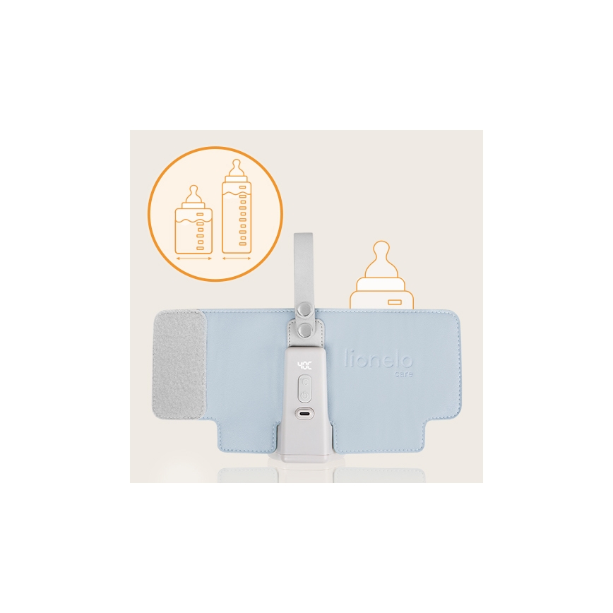Lionelo - Rechargeable bottle warmer THERMUP GO PLUS 10W/5V blue/grey