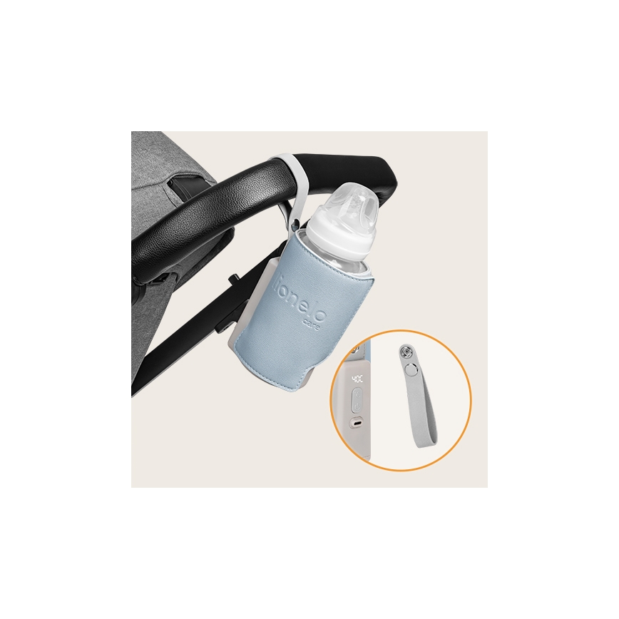Lionelo - Rechargeable bottle warmer THERMUP GO PLUS 10W/5V blue/grey