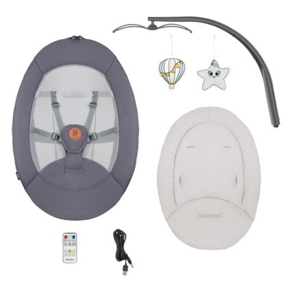 Lionelo - RINA Baby Rocker with Music, 4xAA, Concrete Grey + Remote Control