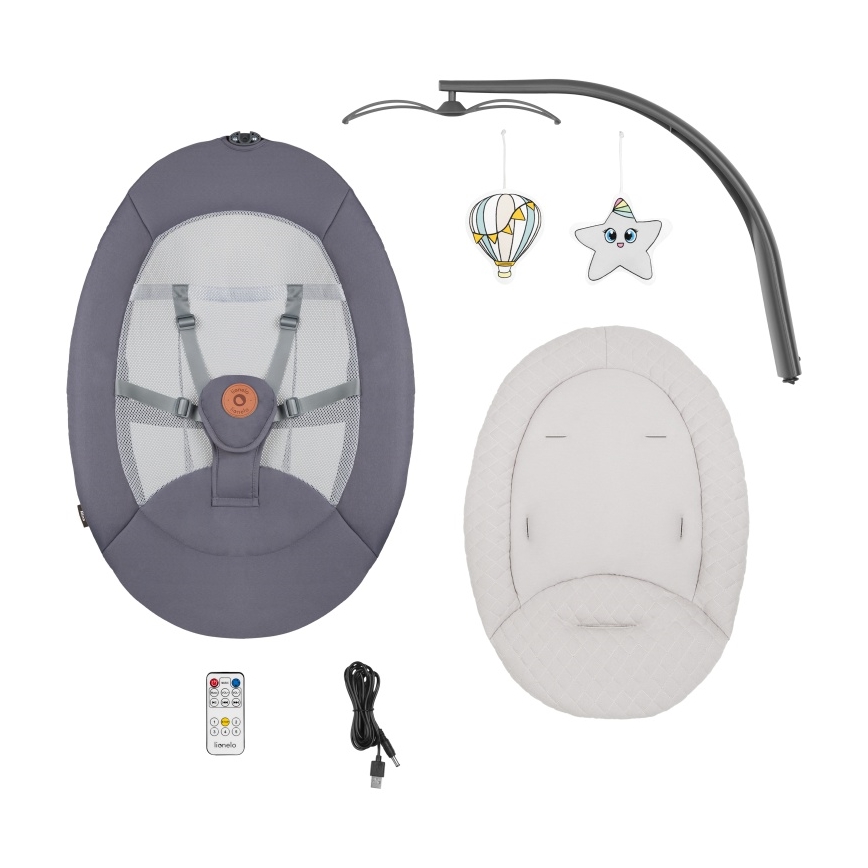 Lionelo - RINA Baby Swing with Melody, 4xAA, Grey Concrete + Remote Control