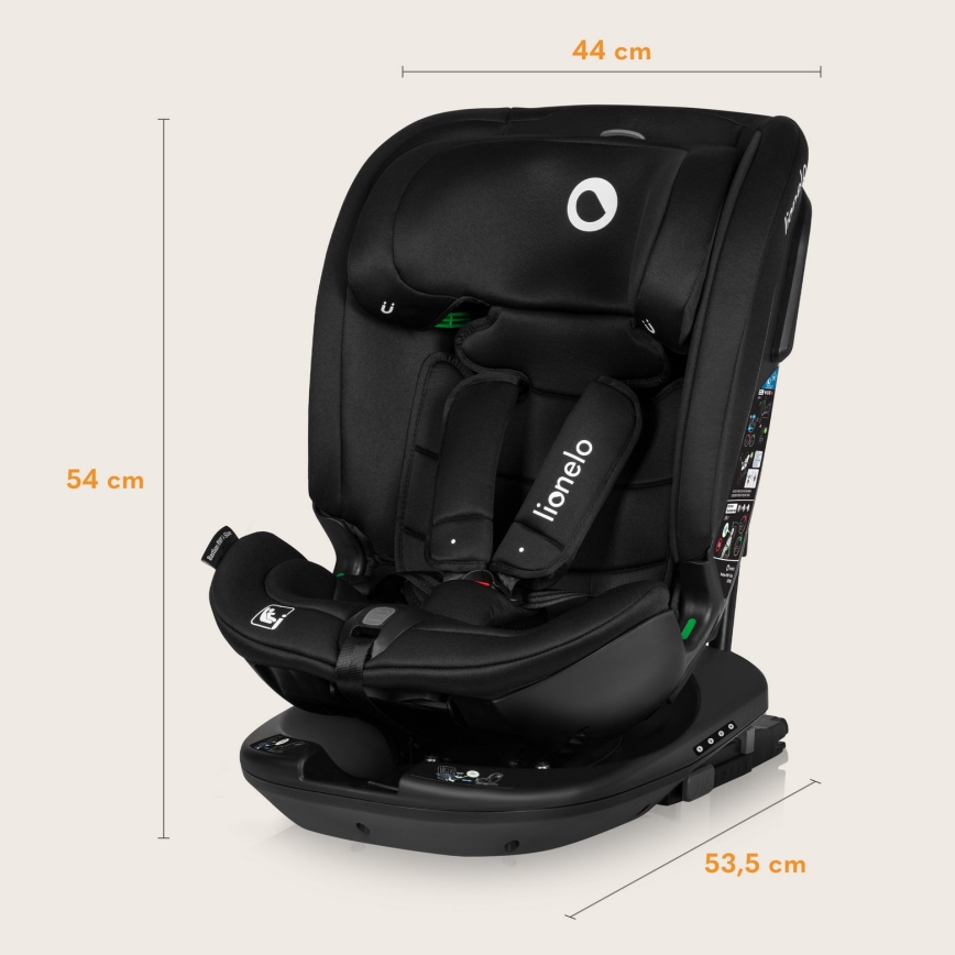 Lionelo - Rotating car seat with base BASTIAAN i-Size 40-150 cm Black Carbon