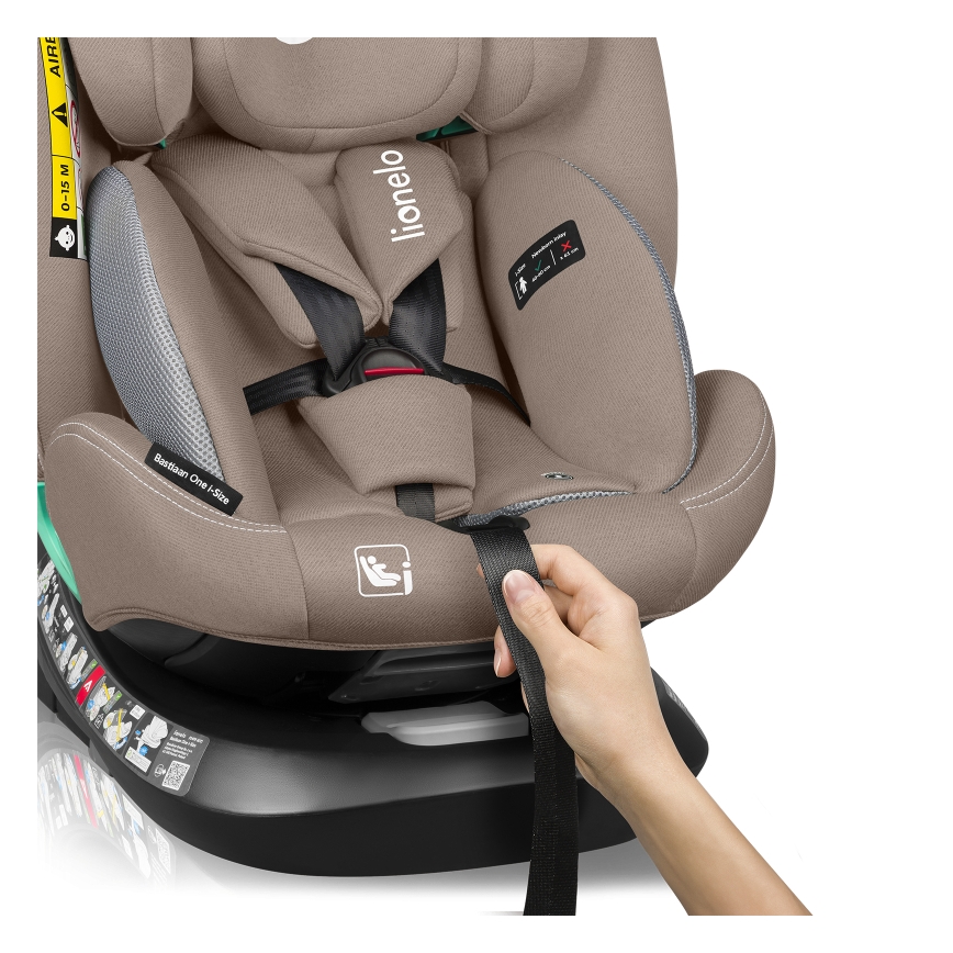 Lionelo - Rotating car seat with base BASTIAAN ONE i-Size 40-150 cm Beige Sand