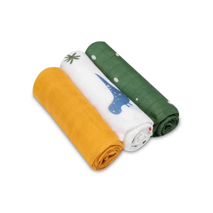 Lionelo - Set of 3 Bamboo Swaddle Cloths 70x70 cm Dino