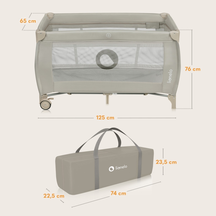 Lionelo - STEFI PLUS Travel Cot, Cappuccino Beige