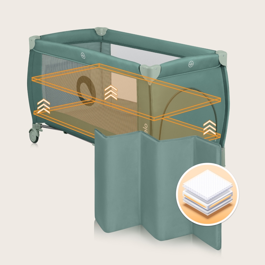 Lionelo - STEFI PLUS Travel Cot, Green Olive