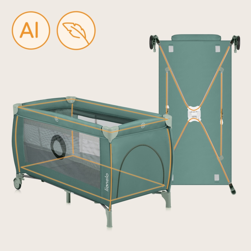Lionelo - STEFI PLUS Travel Cot Olive Green